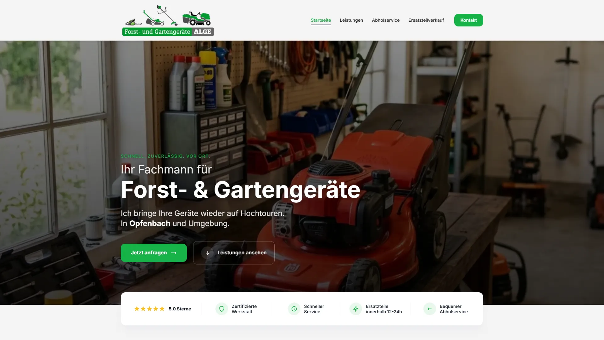 Website von Forst- & Gartengeräte Alge – Webdesign-Referenz (Webdesign / Handwerk)
