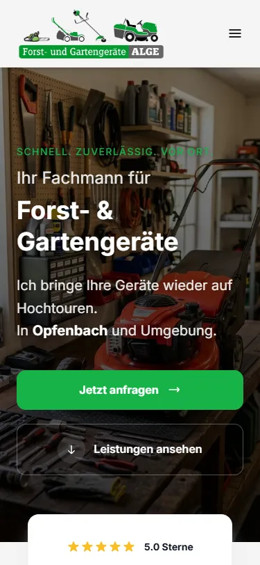 Website von Forst- & Gartengeräte Alge – Mobil-Ansicht